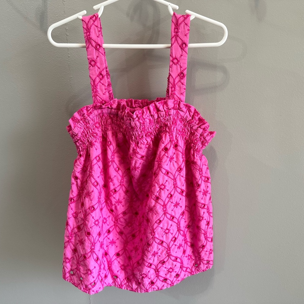 Pink Embroidered Smocked Tank Top